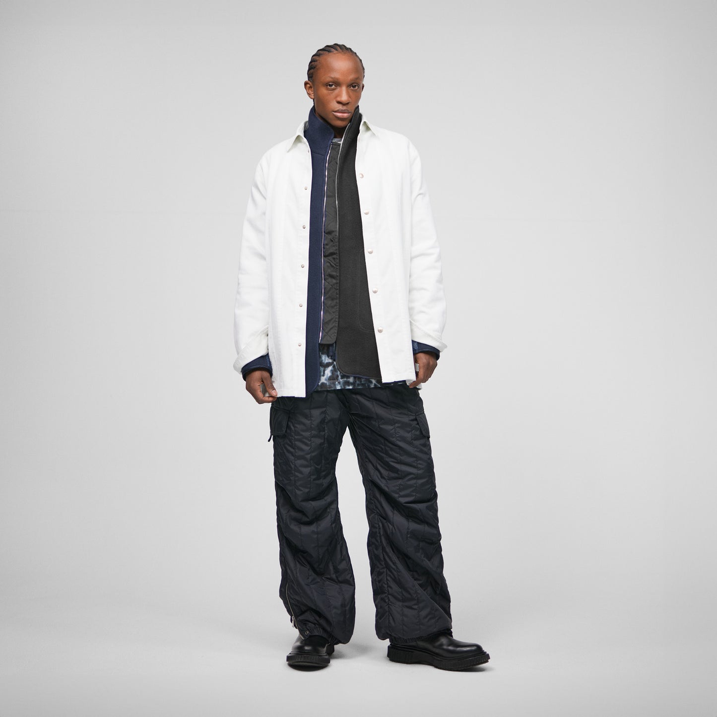 WHITE COMBO JEANS SHIRT-JACKET IN ORGANIC COTTON DENIM AND ORGANIC COTTON CORDUROY