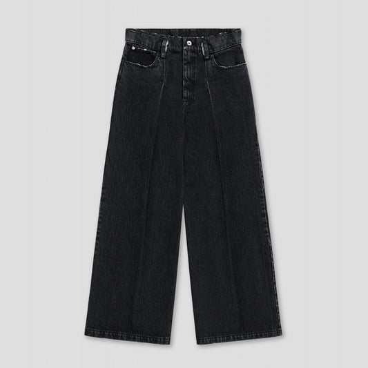 BLACK VINTAGE WASHED PLEATED SLOUCHY JEANS IN ORGANIC COTTON DENIM