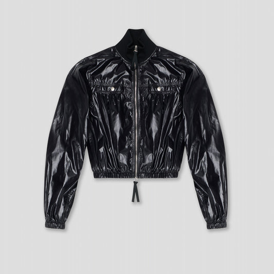 BLACK PARACHUTE JACKET IN LACQUERED RECYCLED NYLON