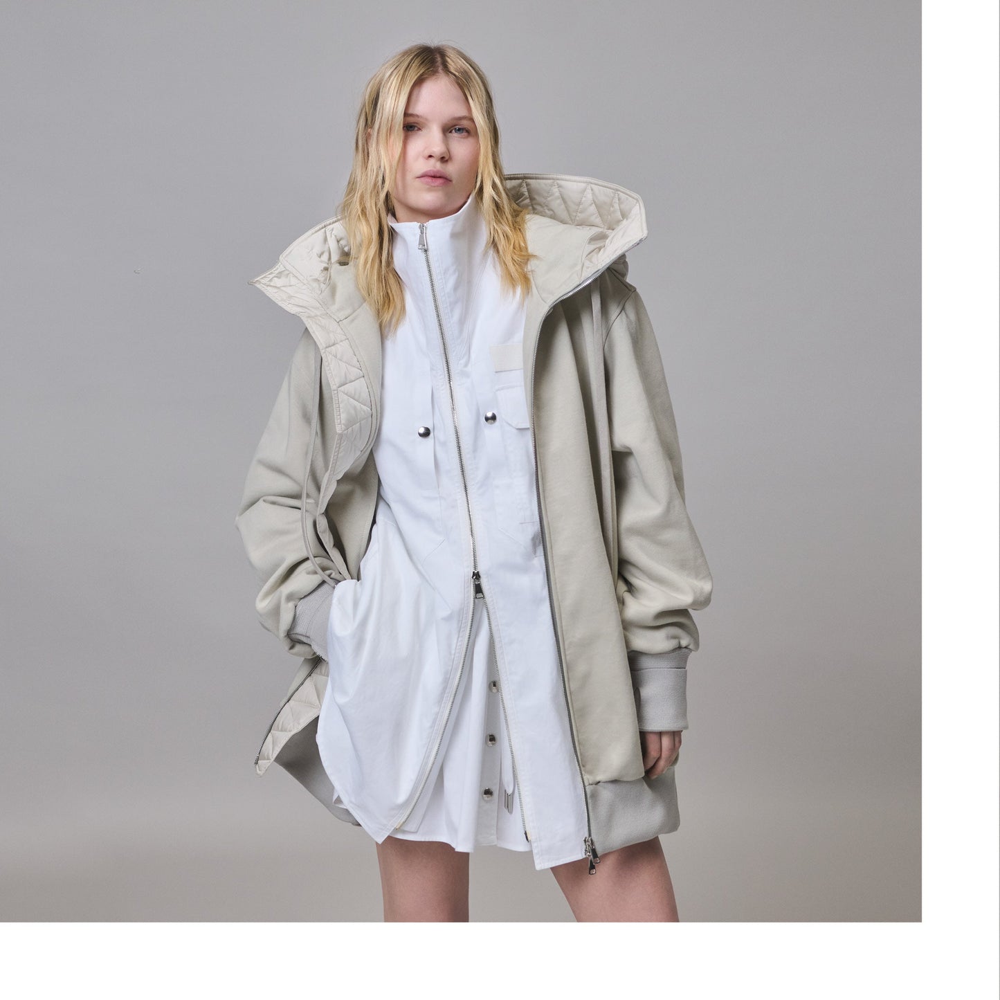 PEWTER HYBRID AVIATOR SWEATSHIRT IN ORGANIC COTTON FLEECE