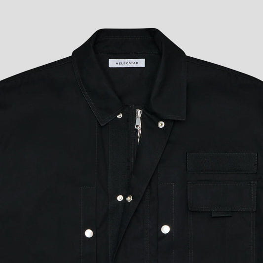 BLACK SHORT SLEEVED UTILITY SHIRT IN COTTON