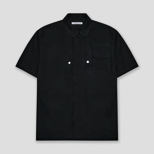 BLACK SHORT SLEEVED UTILITY SHIRT IN COTTON