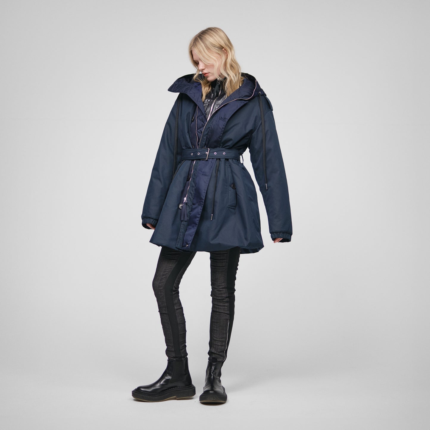 NAVY HYBRID AVIATOR PARKA TRENCH COAT IN RECYCLED NYLON/COTTON