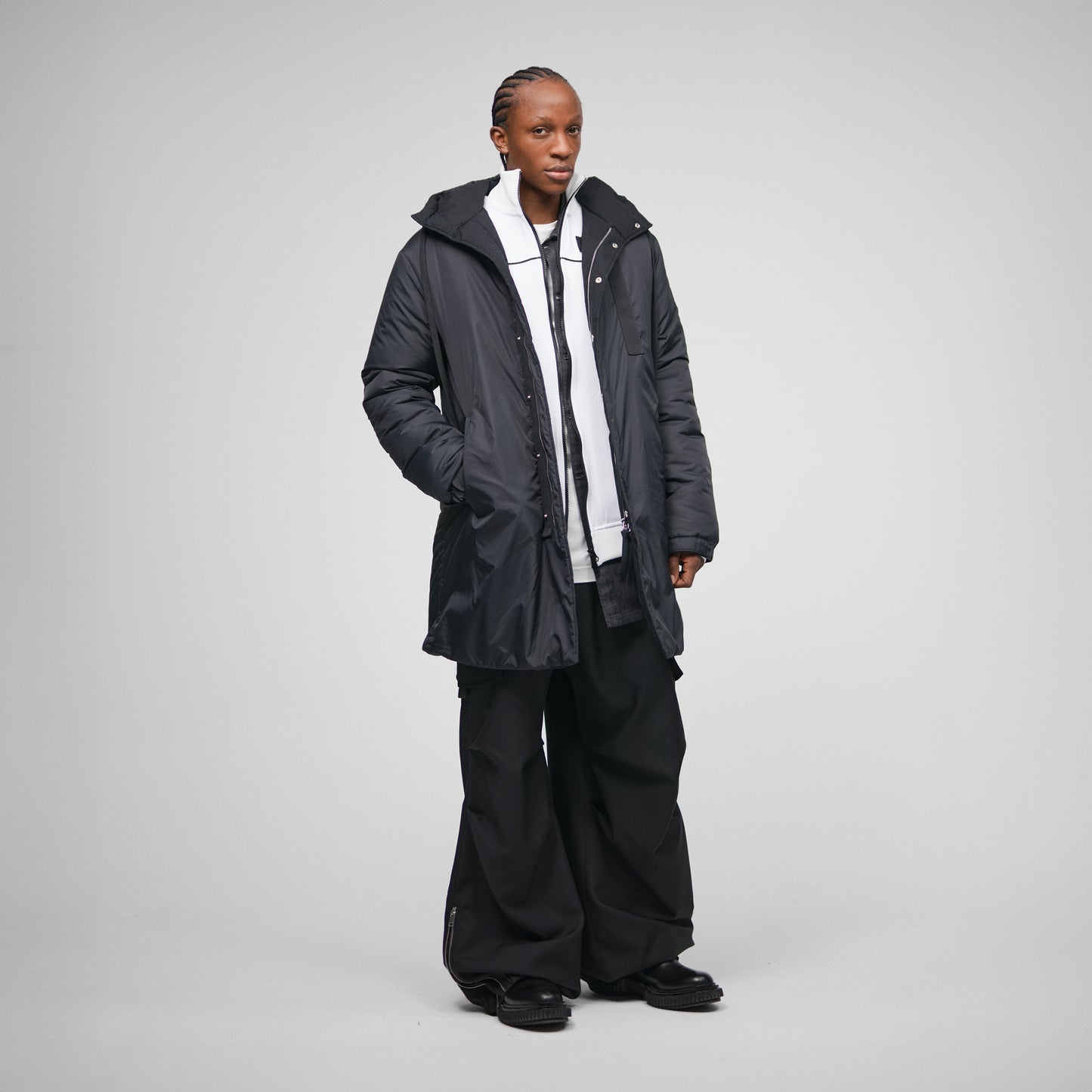 BLACK PADDED PARKA COAT IN RECYCLED PARACHUTE NYLON