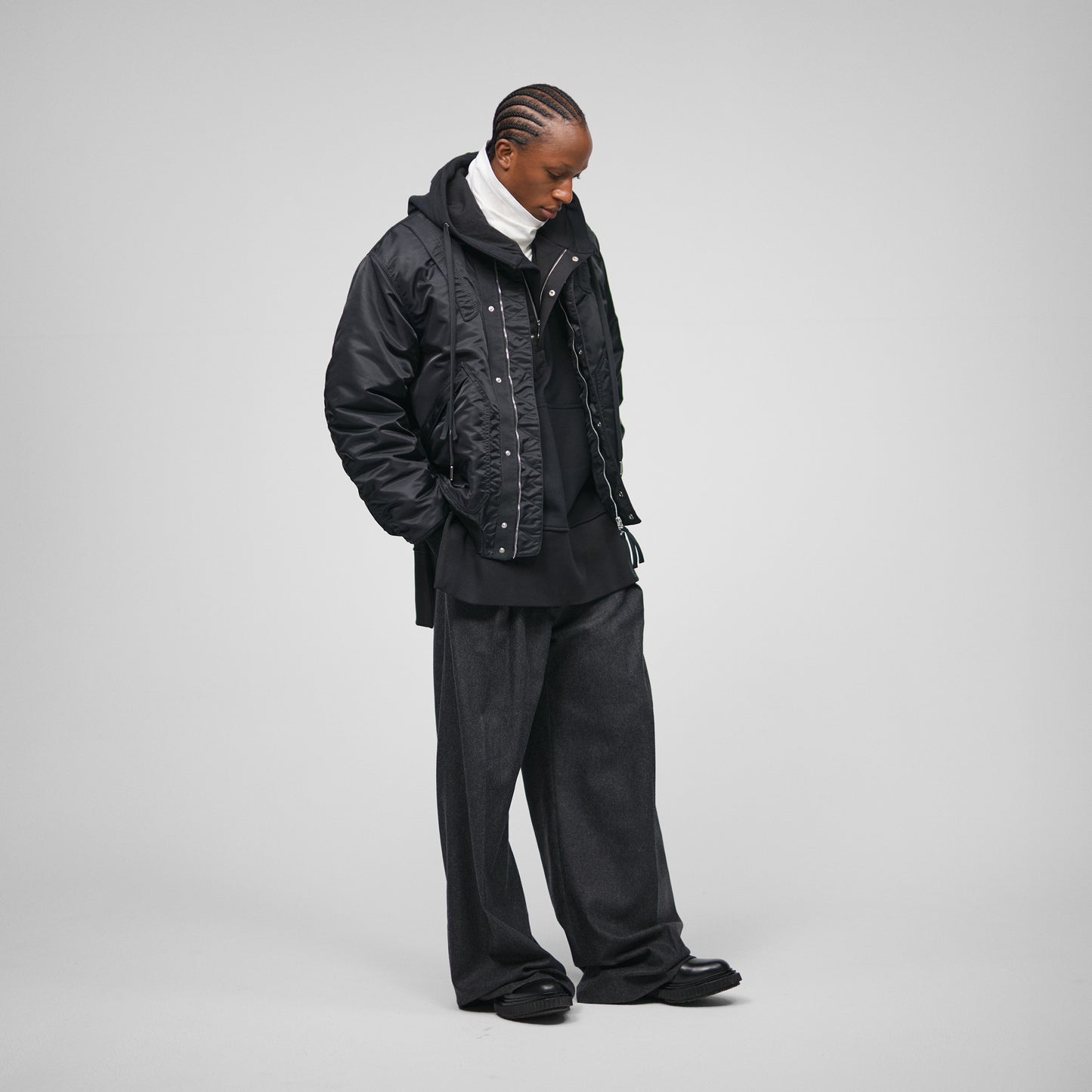 BLACK BOMBER EXPEDITION JACKET IN RECYCLED NYLON TWILL