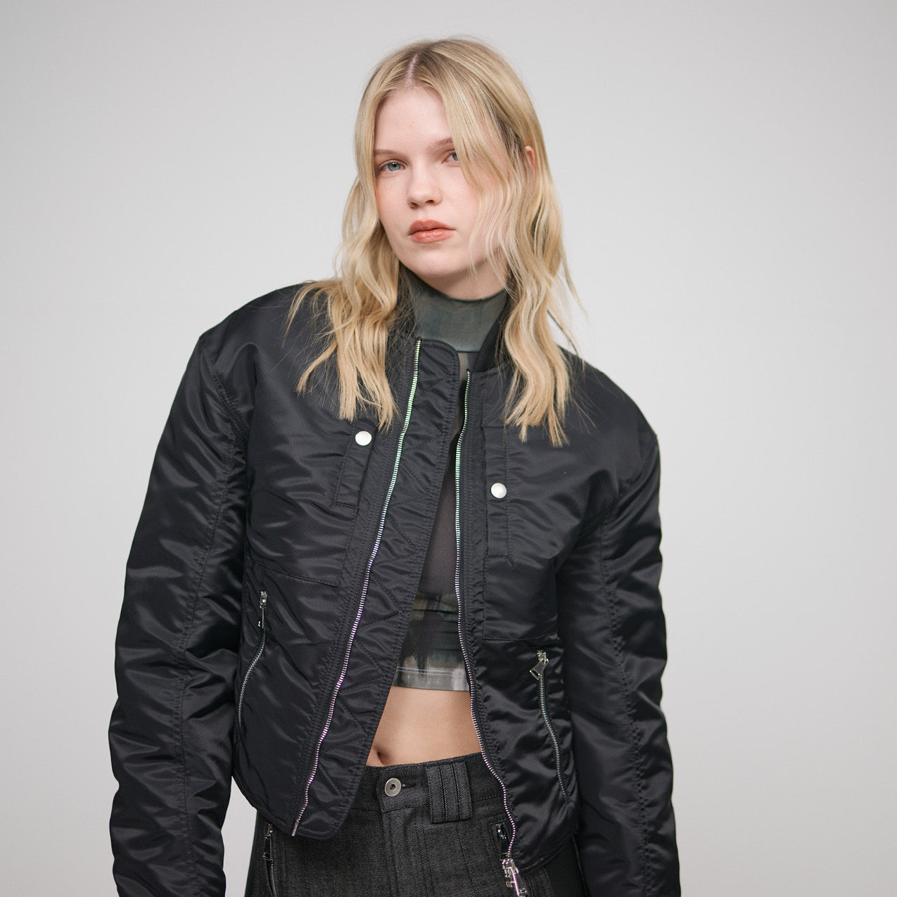 BLACK  BOMBER JACKET IN RECYCLED NYLON TWILL