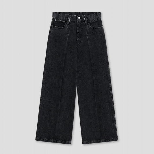 BLACK VINTAGE WASHED PLEATED SLOUCHY JEANS IN ORGANIC COTTON DENIM