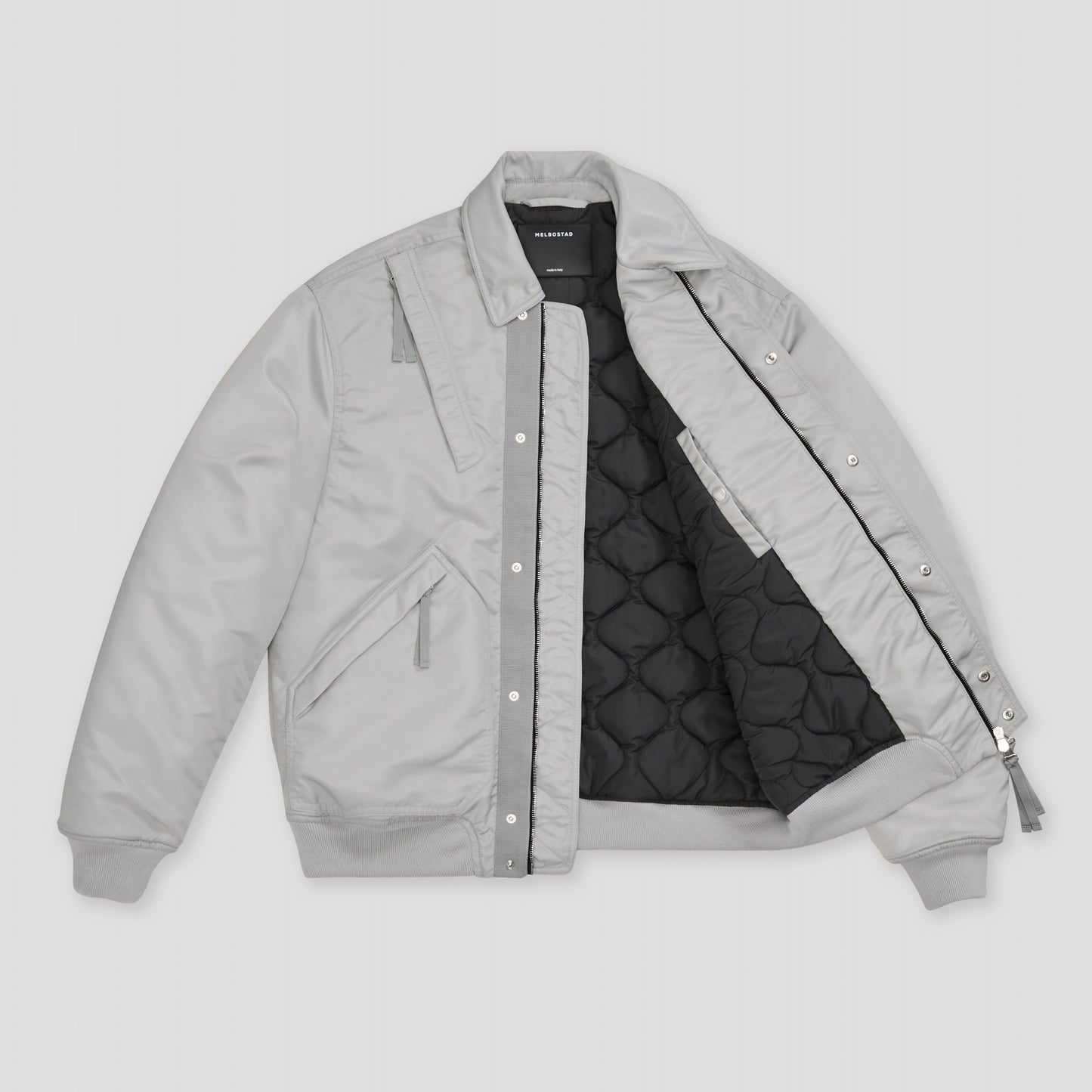 LIGHT GREY BOMBER EXPEDITION JACKET IN RECYCLED NYLON TWILL