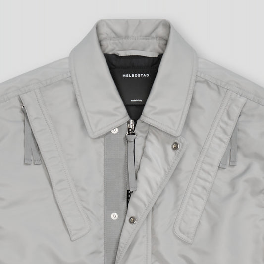 LIGHT GREY BOMBER EXPEDITION JACKET IN RECYCLED NYLON TWILL