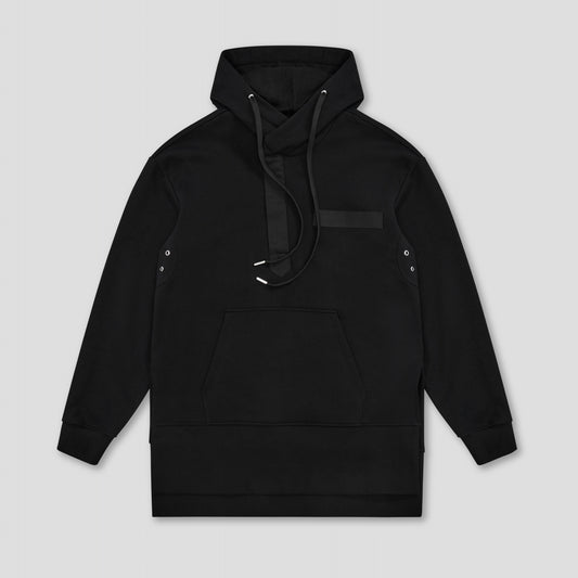 BLACK TUNIC HOODIE IN ORGANIC COTTON FLEECE
