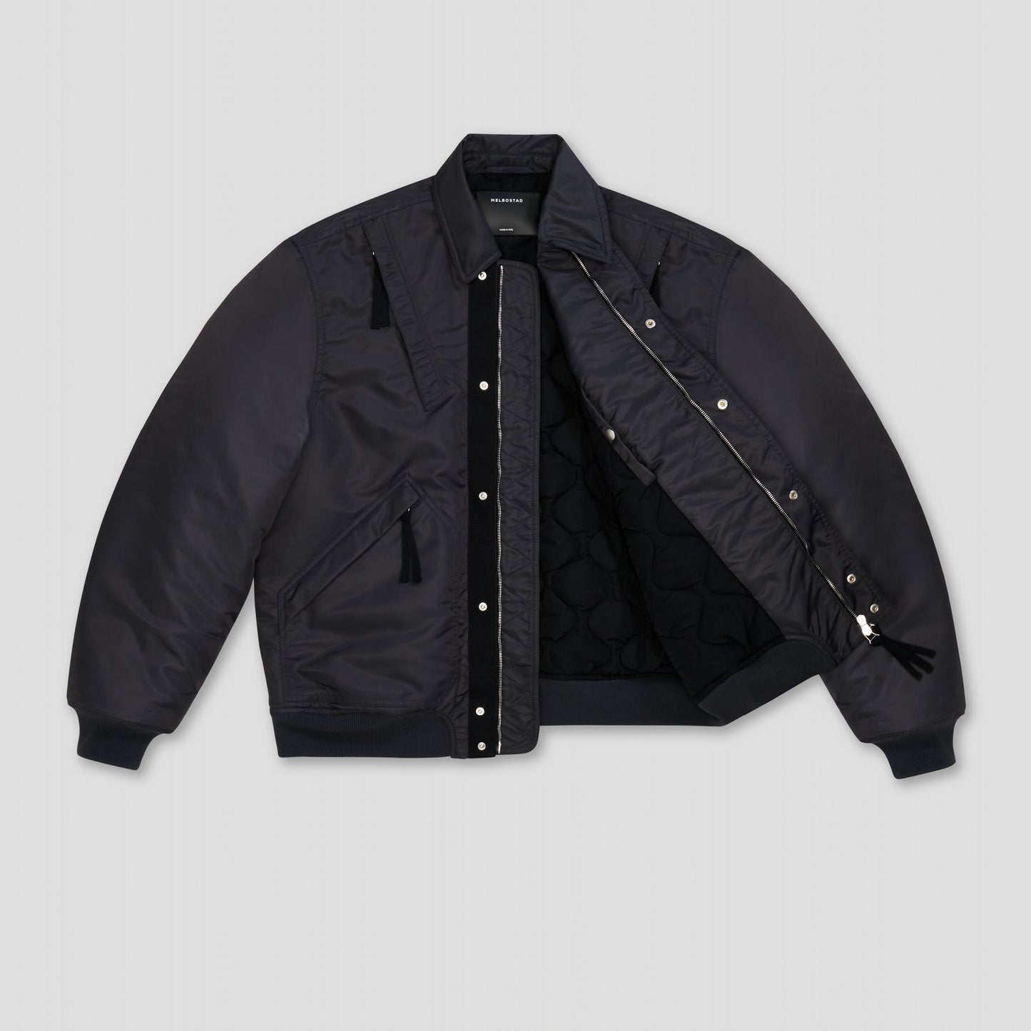 DARK GREY BOMBER EXPEDITION JACKET IN RECYCLED NYLON TWILL