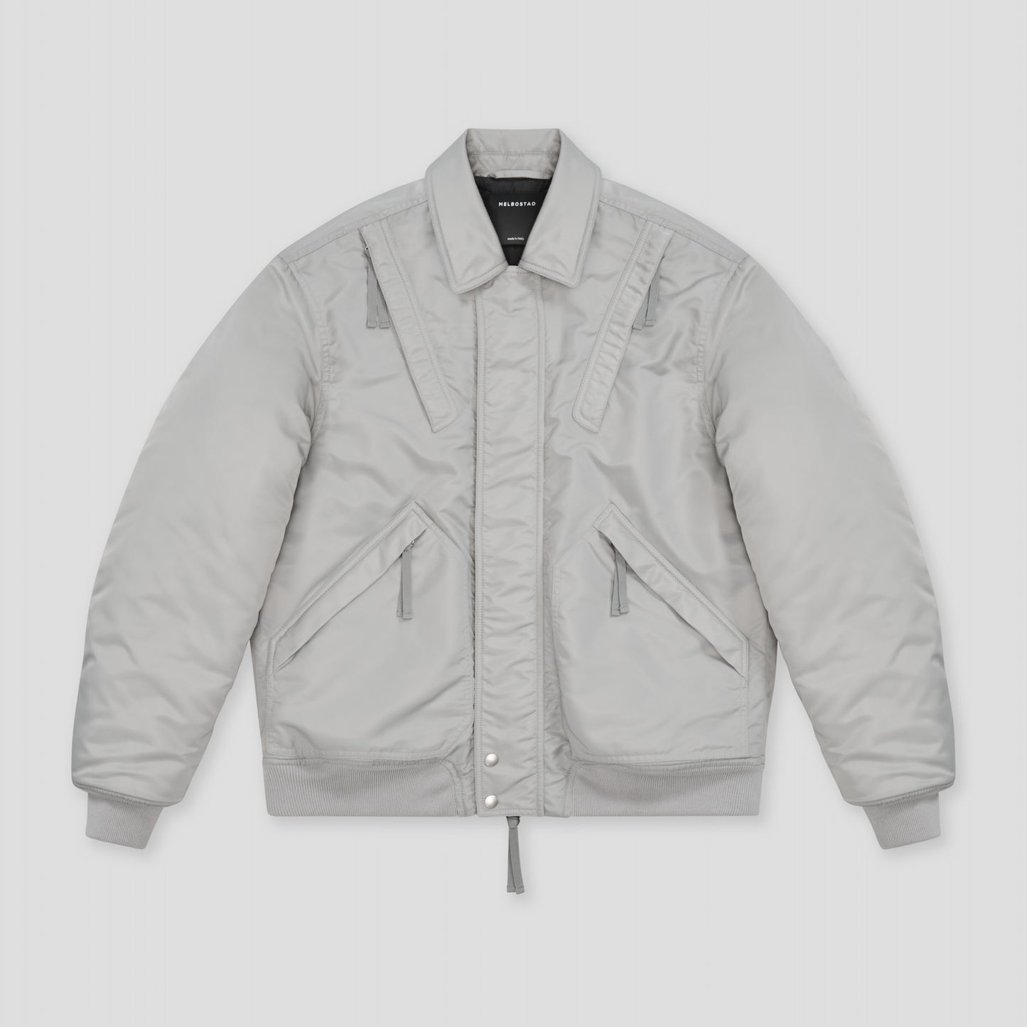 LIGHT GREY BOMBER EXPEDITION JACKET IN RECYCLED NYLON TWILL