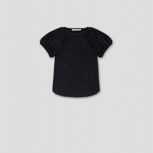 BLACK TWISTED AND LOOPED CREW NECK T-SHIRT IN ORGANIC CUPRON JERSEY