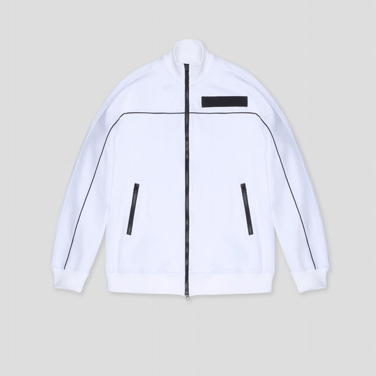 WHITE CONTRAST TRIMMED TRACK JACKET IN RECYCLED POLYESTER JERSEY