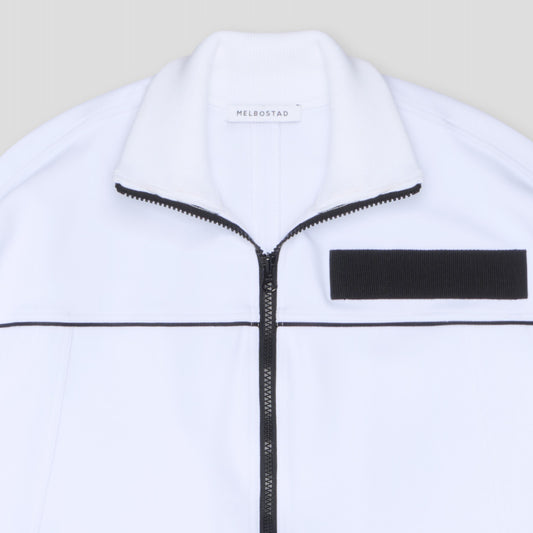 WHITE CONTRAST TRIMMED TRACK JACKET IN RECYCLED POLYESTER JERSEY