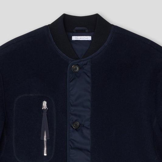 NAVY LINER JACKET IN RECYCLED WOOL/POLYESTER FLEECE