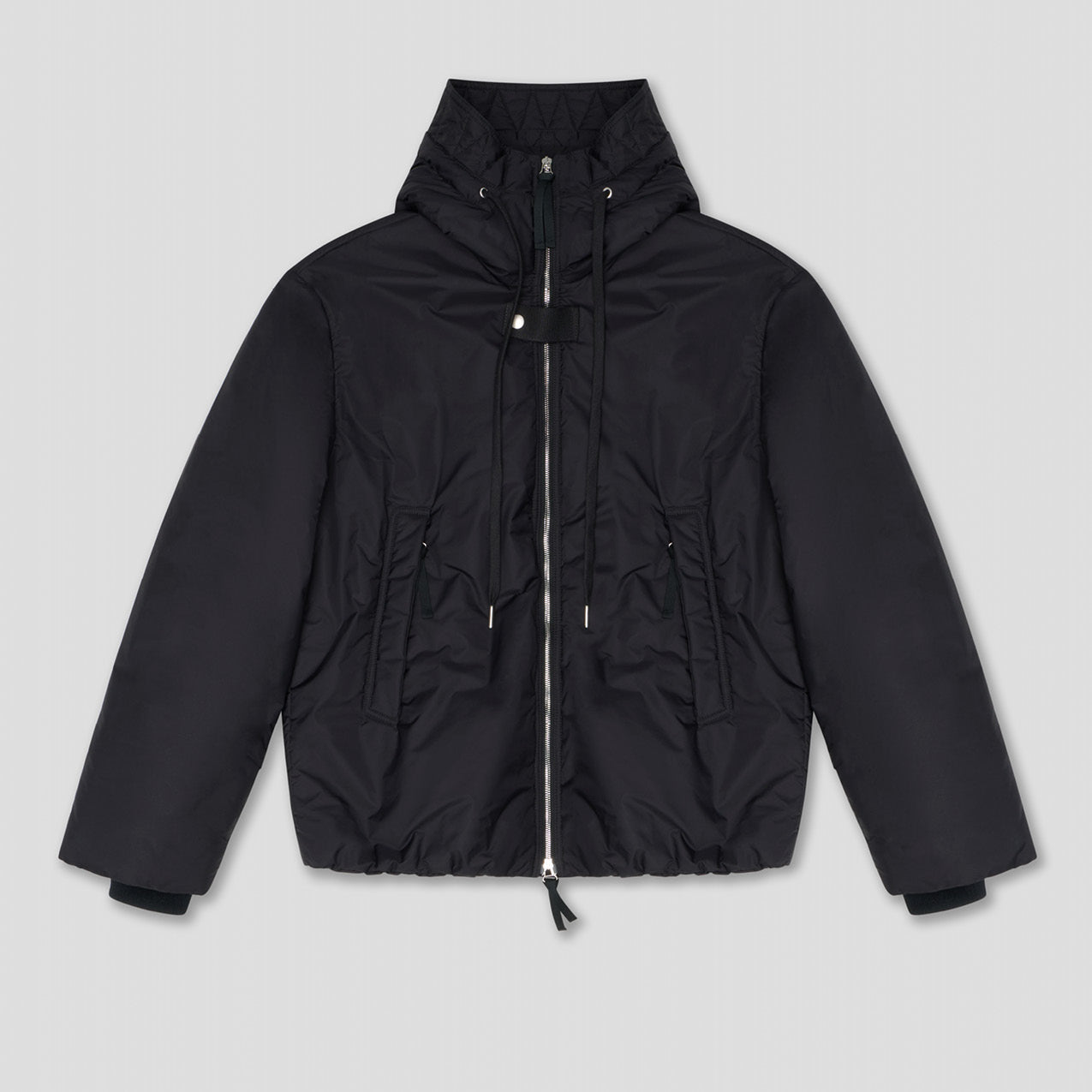 BLACK PADDED PARATROOPER JACKET IN RECYCLED NYLON POPLIN WITH WOOL FILLING