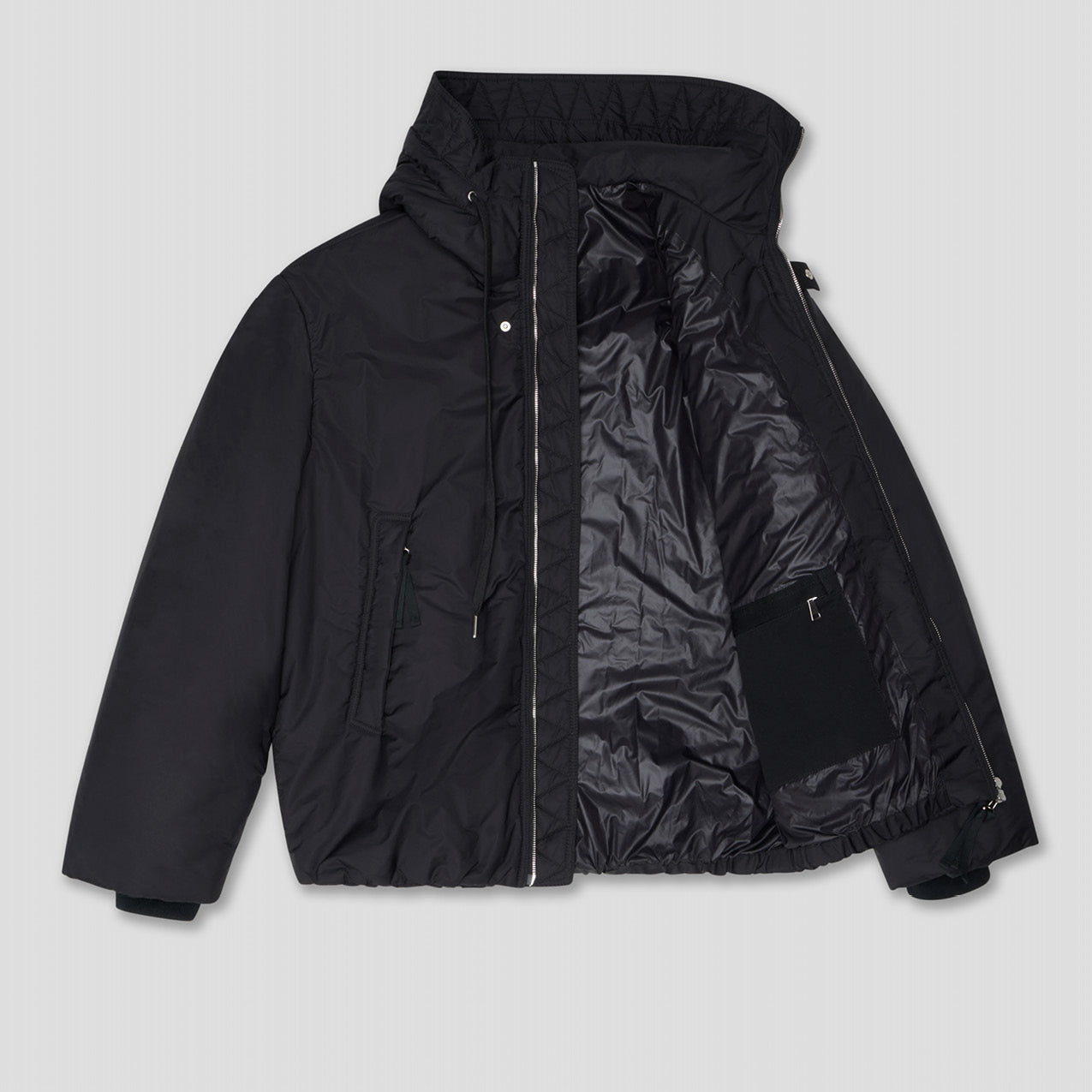 BLACK PADDED PARATROOPER JACKET IN RECYCLED NYLON POPLIN WITH WOOL FILLING