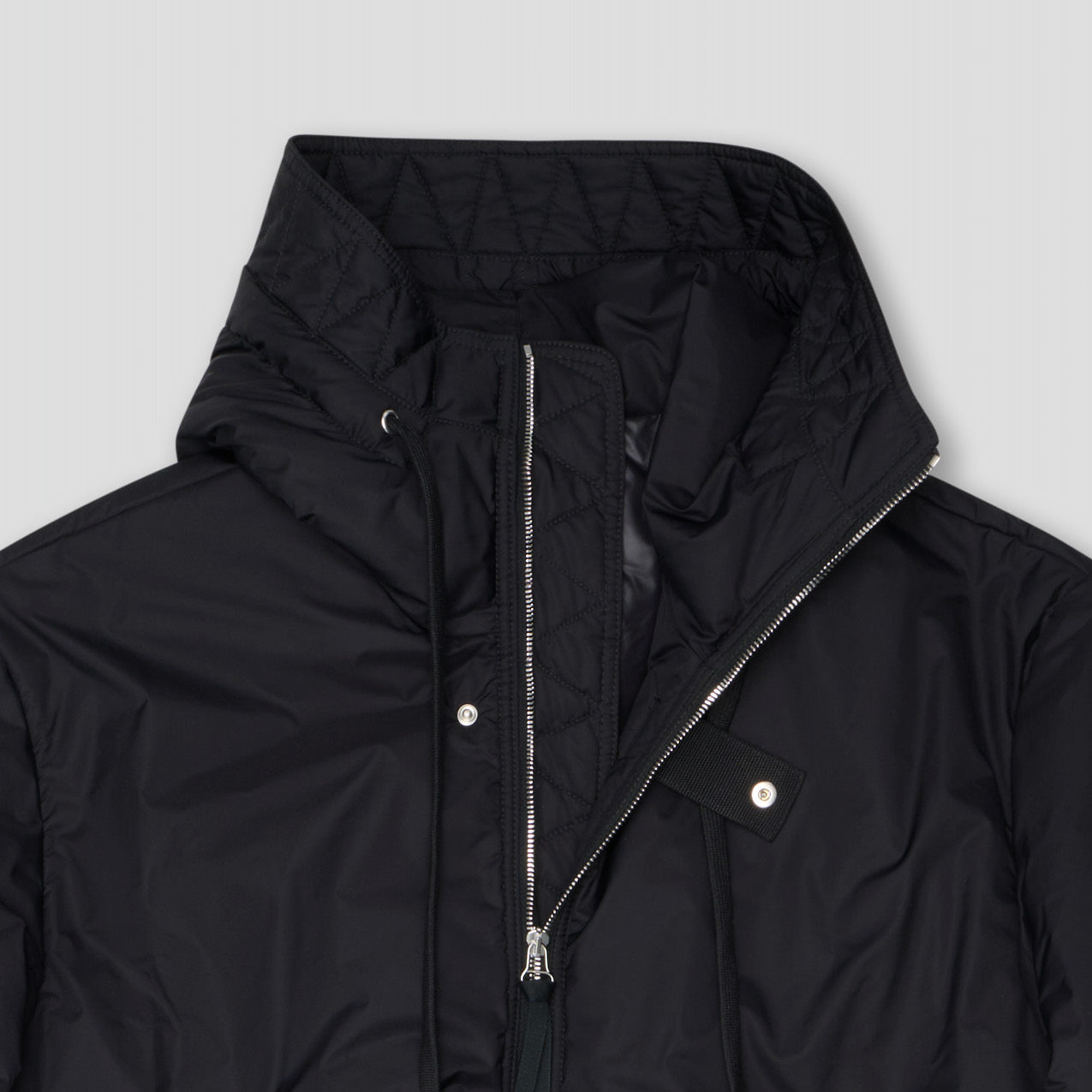 BLACK PADDED PARATROOPER JACKET IN RECYCLED NYLON POPLIN WITH WOOL FILLING