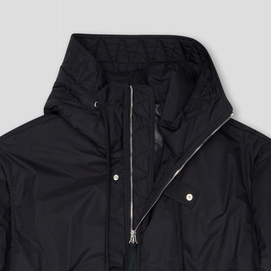 BLACK PADDED PARATROOPER JACKET IN RECYCLED NYLON POPLIN WITH WOOL FILLING