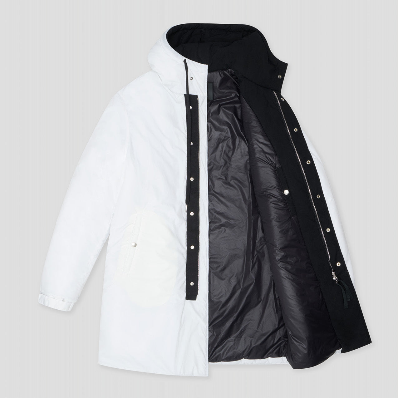 WHITE PADDED PARKA COAT IN RECYCLED PARACHUTE NYLON POPLIN