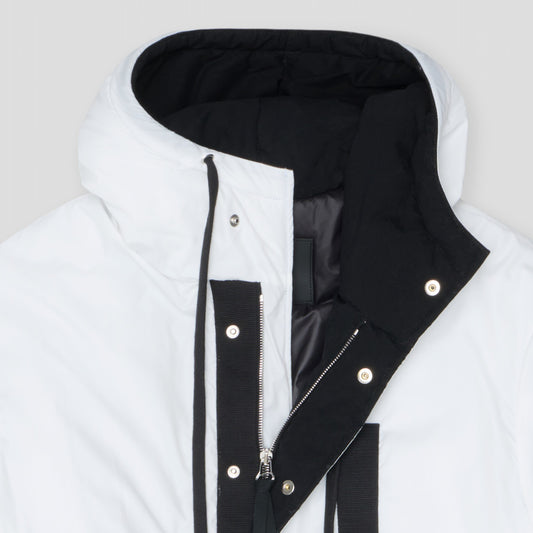 WHITE PADDED PARKA COAT IN RECYCLED PARACHUTE NYLON POPLIN