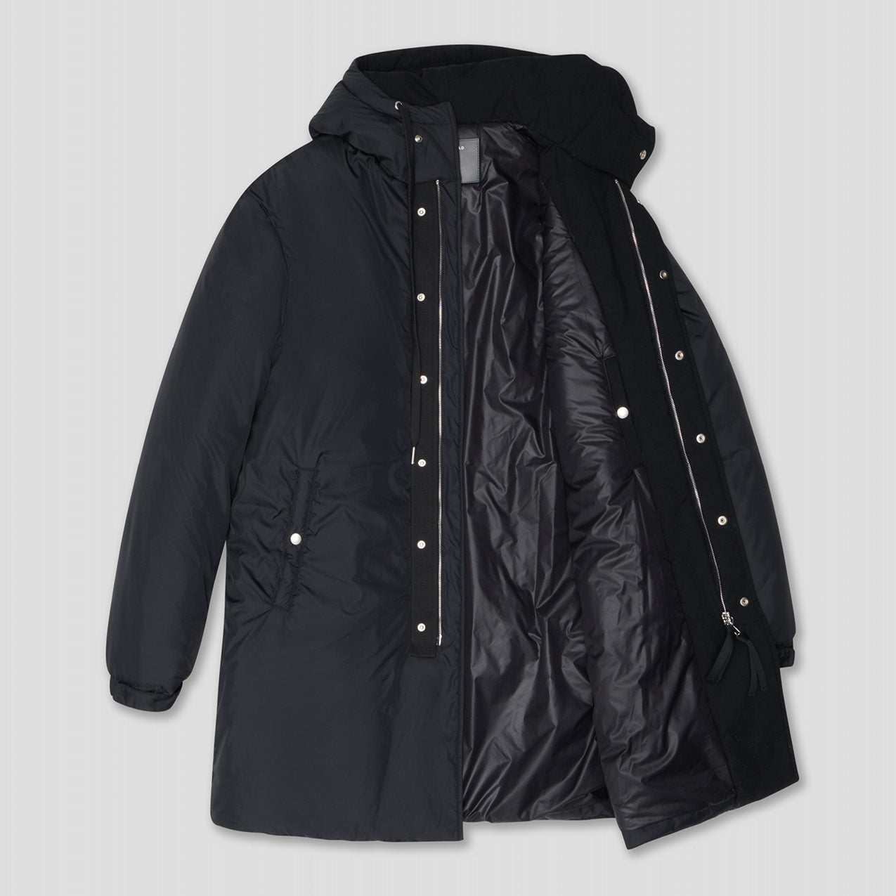 BLACK PADDED PARKA COAT IN RECYCLED PARACHUTE NYLON