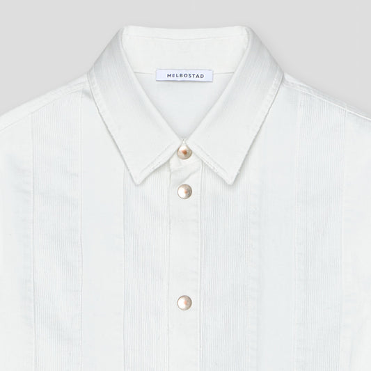 WHITE COMBO JEANS SHIRT-JACKET IN ORGANIC COTTON DENIM AND ORGANIC COTTON CORDUROY