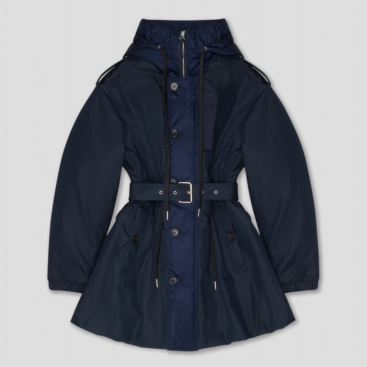 NAVY HYBRID AVIATOR PARKA TRENCH COAT IN RECYCLED NYLON/COTTON