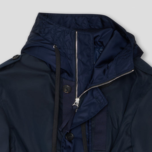 NAVY HYBRID AVIATOR PARKA TRENCH COAT IN RECYCLED NYLON/COTTON