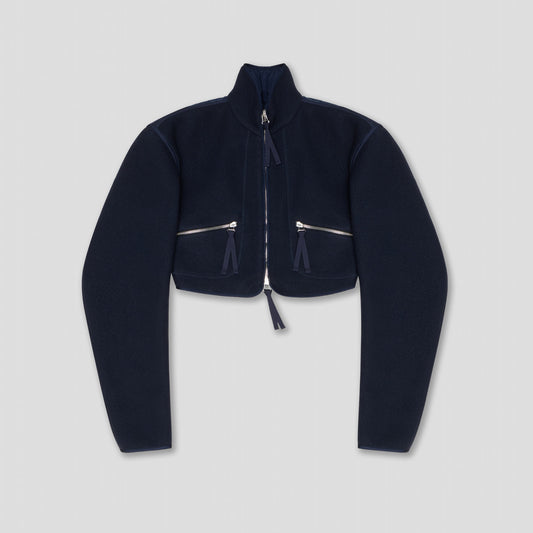 NAVY CROPPED JACKET IN RECYCLED WOOL/NYLON FLEECE JERSEY