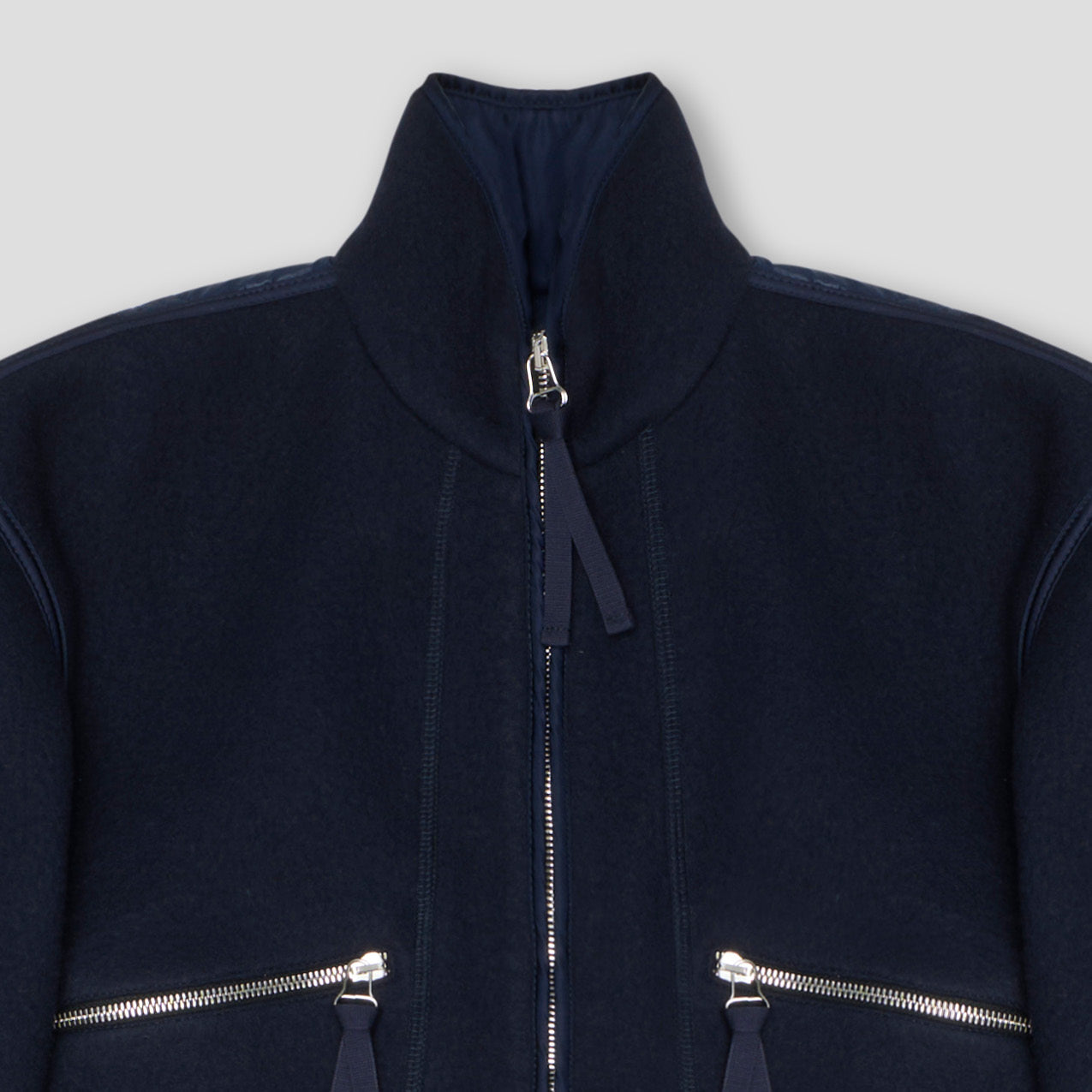 NAVY CROPPED JACKET IN RECYCLED WOOL/NYLON FLEECE JERSEY