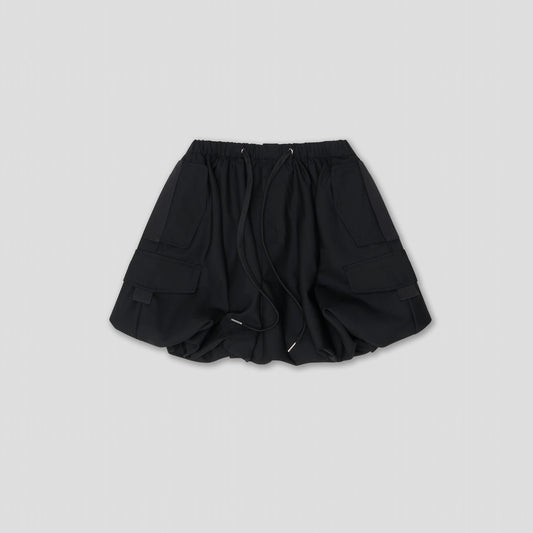 BLACK PARATROOPER SKIRT IN ECO WOOL SUITING