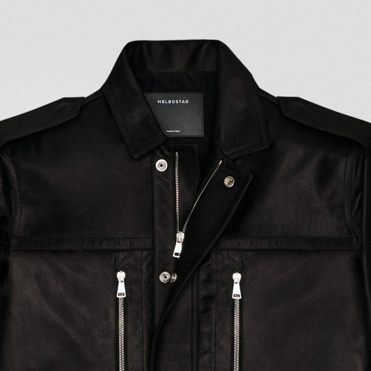 BLACK FIELD JACKET IN CALF LEATHER