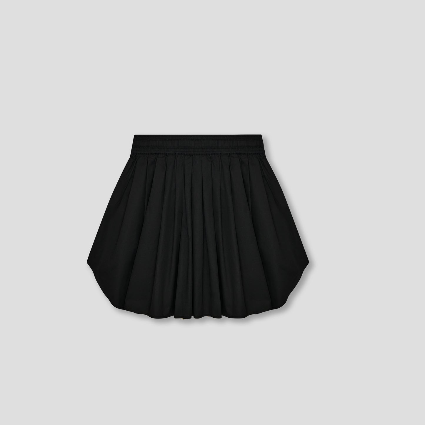 BLACK SNAP FRONT DRAWSTRING MINI SKIRT IN ORGANIC COTTON