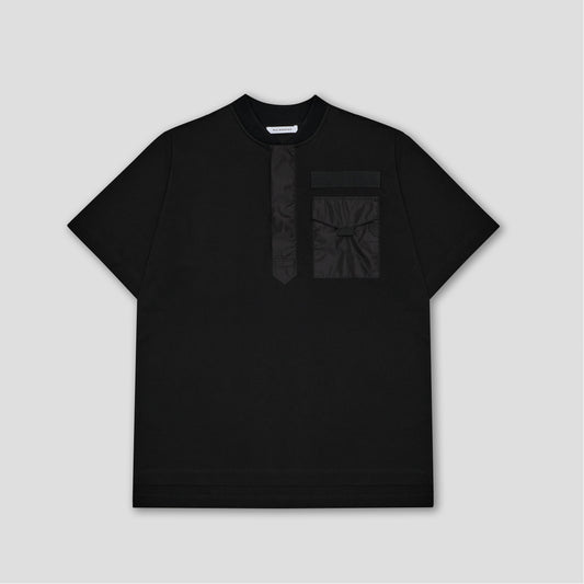 BLACK HENLEY T-SHIRT IN ORGANIC COTTON JERSEY